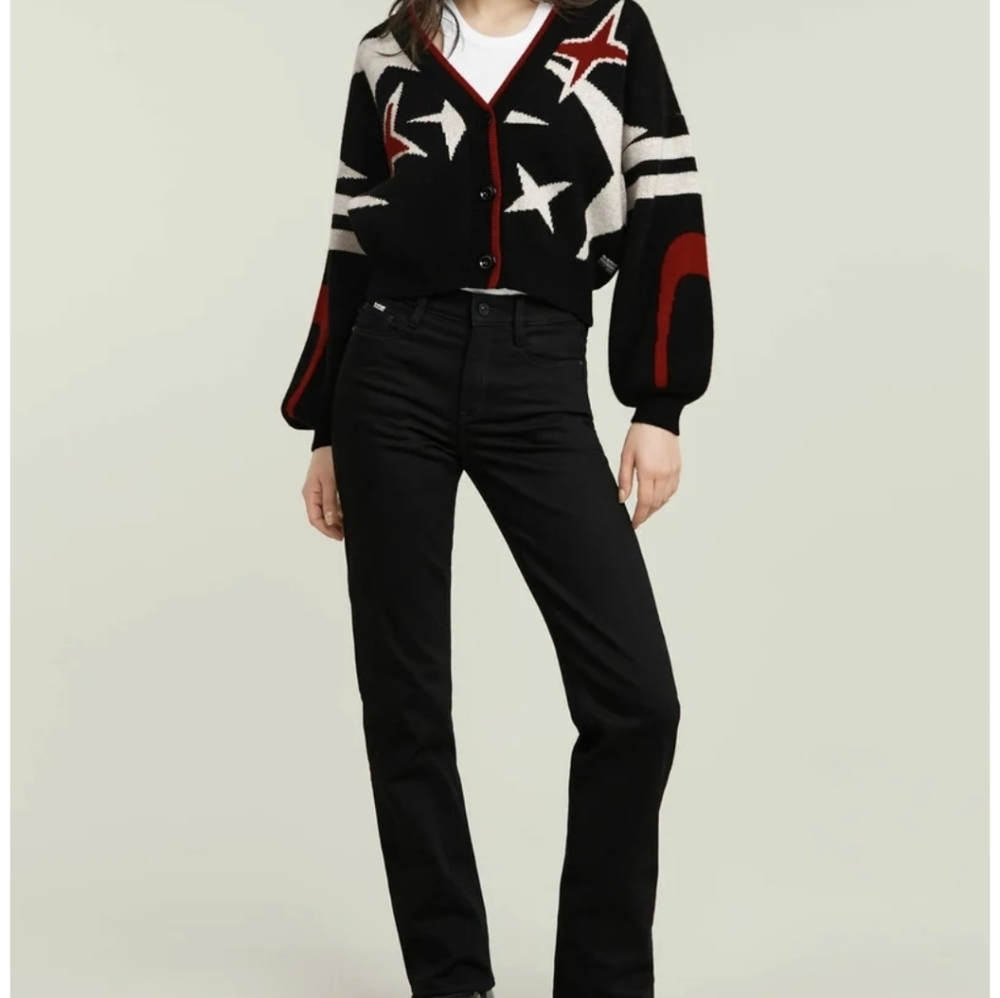 G-Star Knit Cardigan Sweater Loose Fit  Festive Wool Blend Graphic Star L NWT - Picture 2 of 10